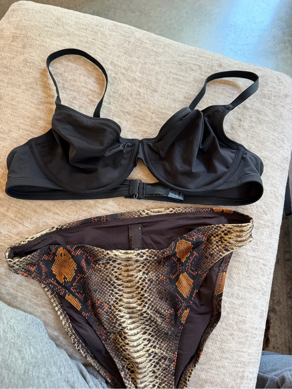 SKIMS Brown Snake-Print Bikini Bottom with Black Brand Tag